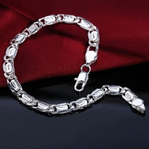 925 Sterling Silver Flat Chain Link Bracelet - Picture 1 of 3